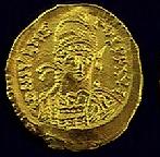 A coin with the image of Julius Nepos (c)1998, Princeton Economic Institute